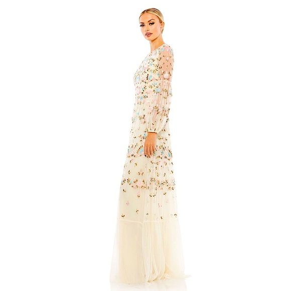 Mac Duggal Ivory Embroidered Blouson Sleeve Gown Size 12 $798 35111 - Picture 2 of 5